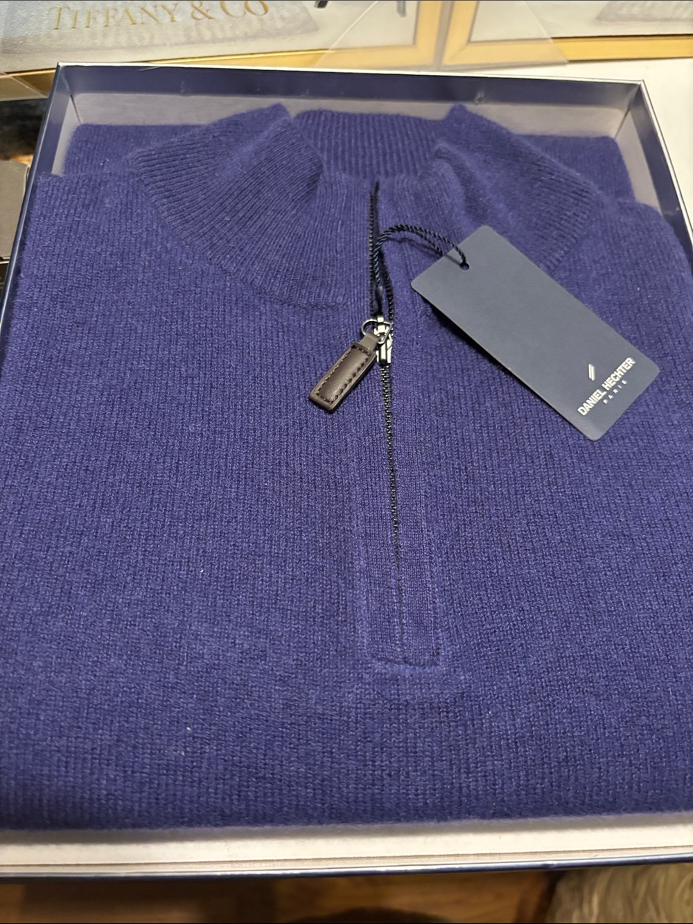 Daniel Hechter Men's 1/4 Zip Mock 100% Double Cashmere Sweater in Deep Purple - Picture 4 of 4